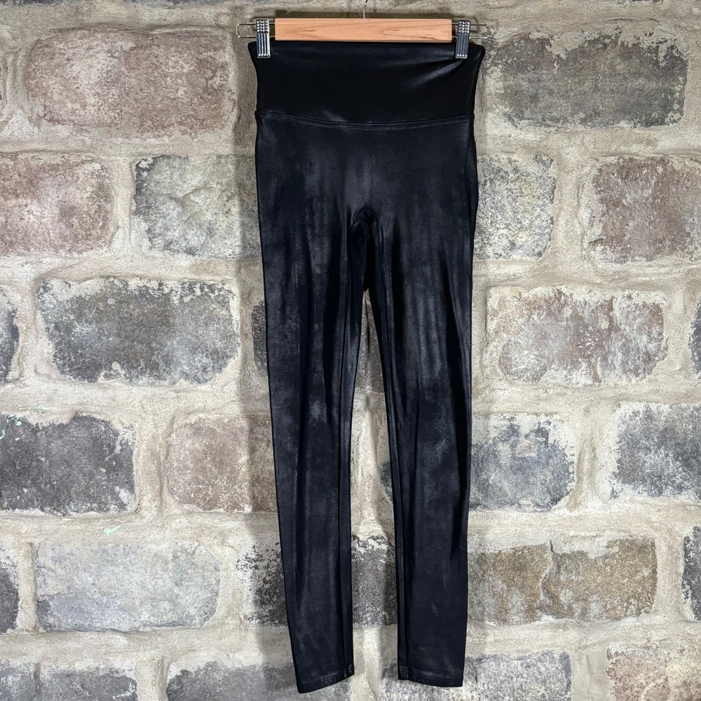 Spanx Faux Leather Petite Leggings High Waisted Black Women's Small Biker Gothic